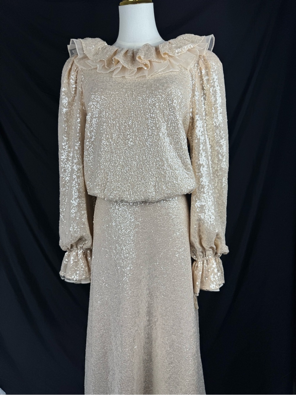 Antonio Melani Nicola Bathie Sequin Feather Trim Maxi Skirt Set Champagne - Picture 13 of 16